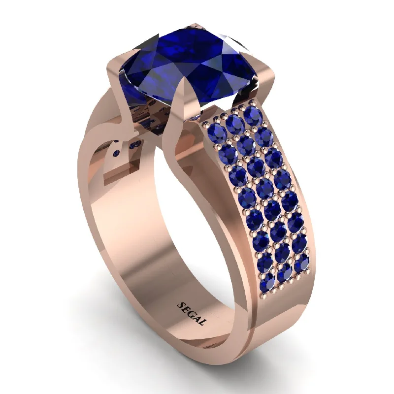 Elegant Gemstone Engagement Rings For Brides-Round Cut Sapphire 14K Gold Pave Engagement Ring - Saylor No. 74