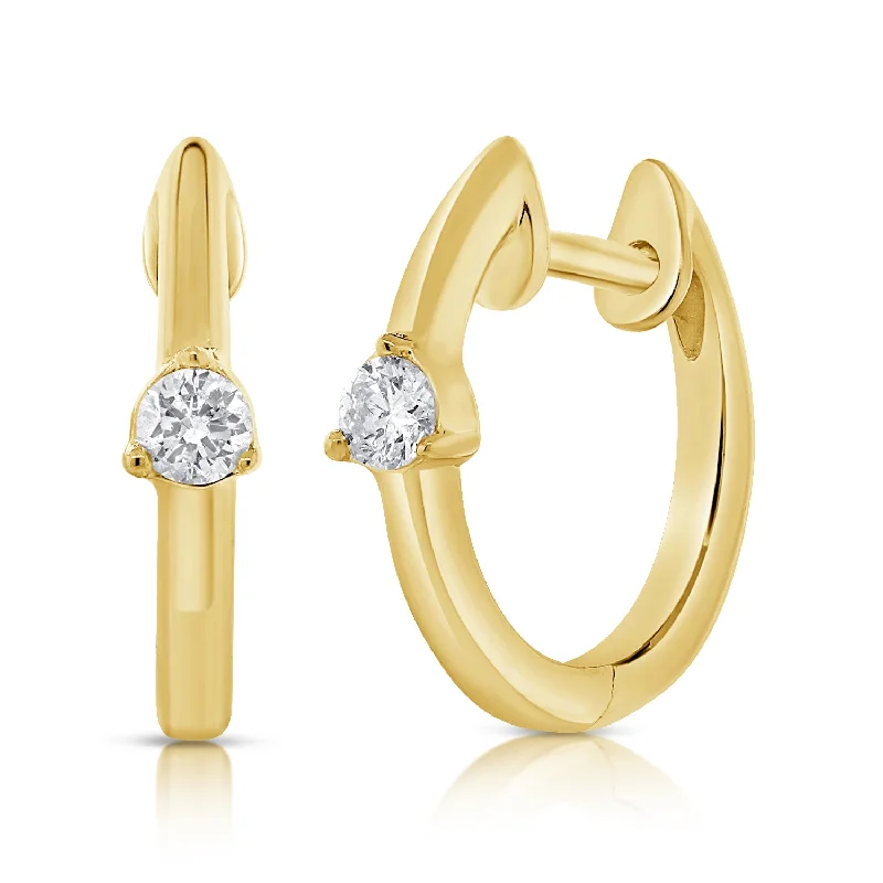 Trendy Resin Hoop Earrings For Bold Fashion-14K Yellow Gold Diamond Huggie Earrings