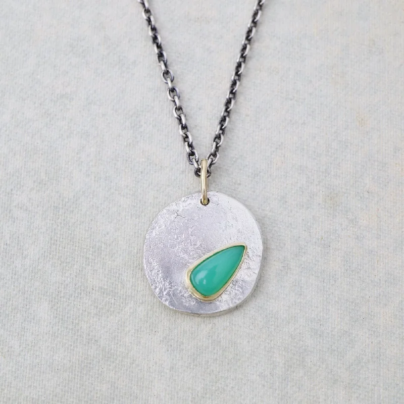 Statement Gemstone Necklaces For Special Events-Chrysoprase Teardrop Medallion Necklace - One of A Kind