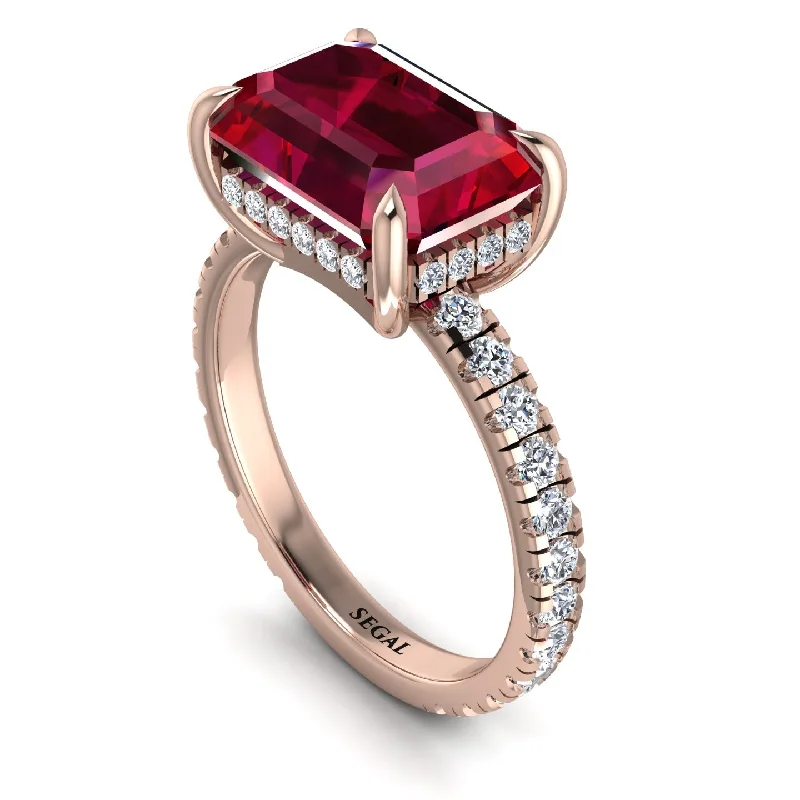 Silver Cocktail Rings For Bold Glam-Emerald-Cut Ruby Pavé Engagement Ring - Daphne No. 11