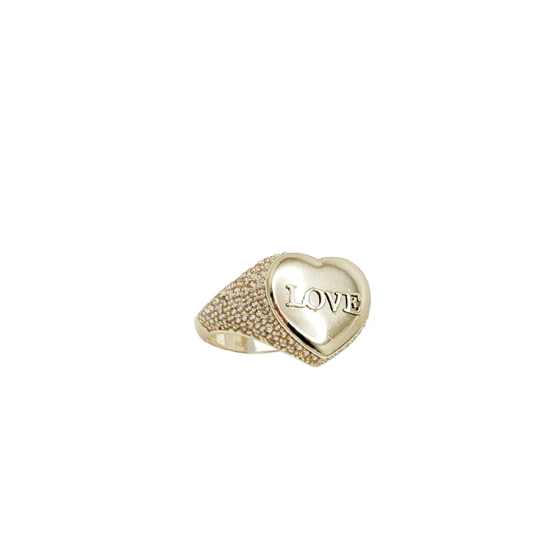 Elegant Gold Cocktail Rings For Evening Wear-Heart " LOVE " Ring (14K)