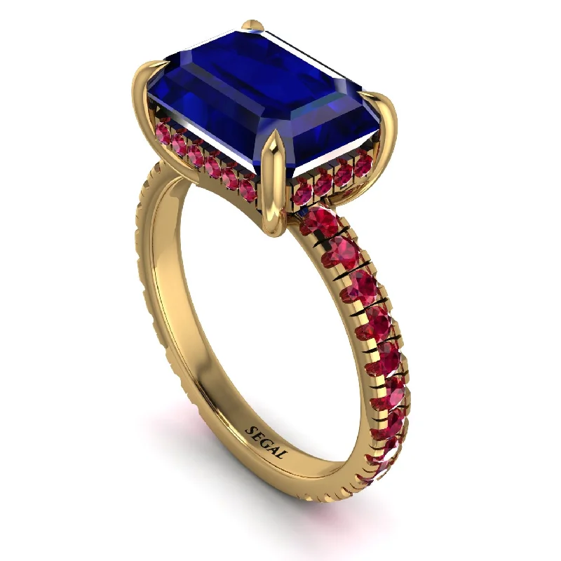 Personalized Family Rings For Special Occasions-Emerald-Cut Sapphire Pavé Engagement Ring - Daphne No. 58