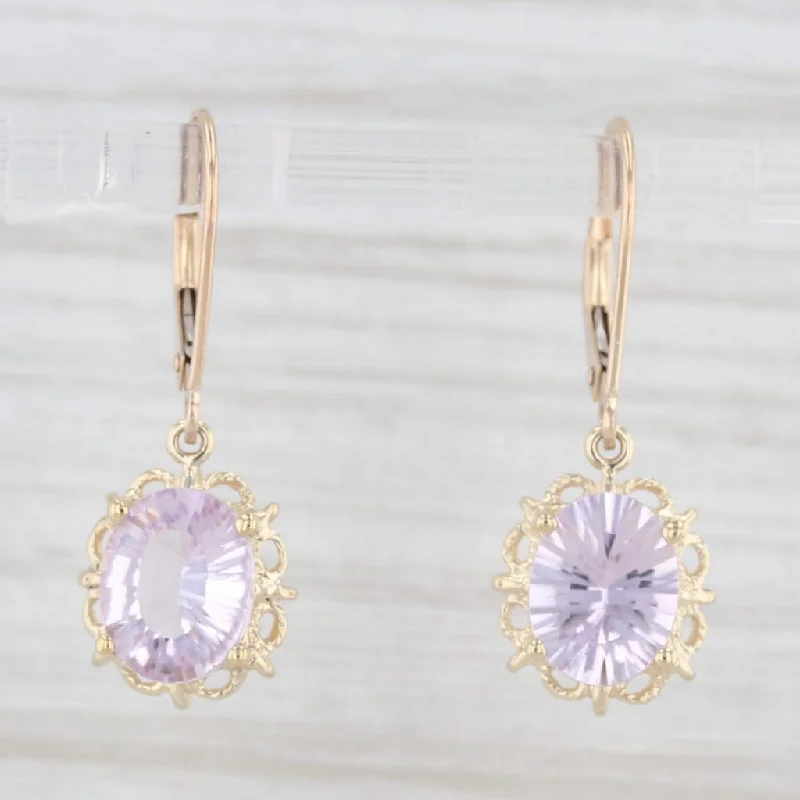 Custom Drop Earrings For Unique Designs-3.20ctw Light Purple Amethyst Dangle Earrings 10k Yellow Gold Lever Backs