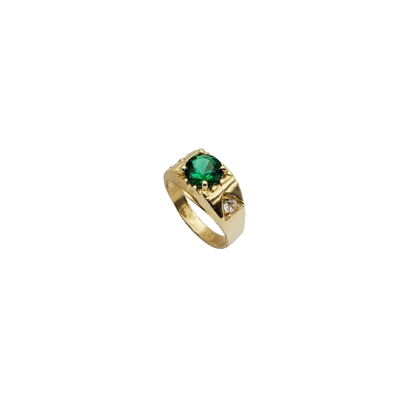 Bold Statement Rings For Fashionistas-Round Green Cubic Zirconia Fancy Ring (14K)