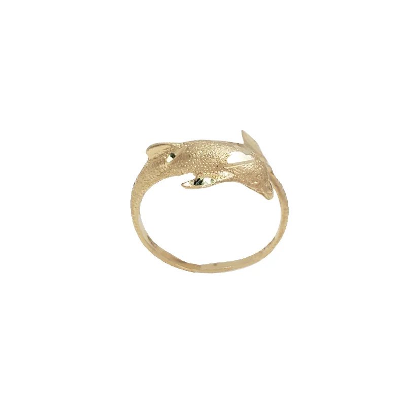 Gold Band Rings For Weddings-Diamond-Cut Dolphin Ring (14k)