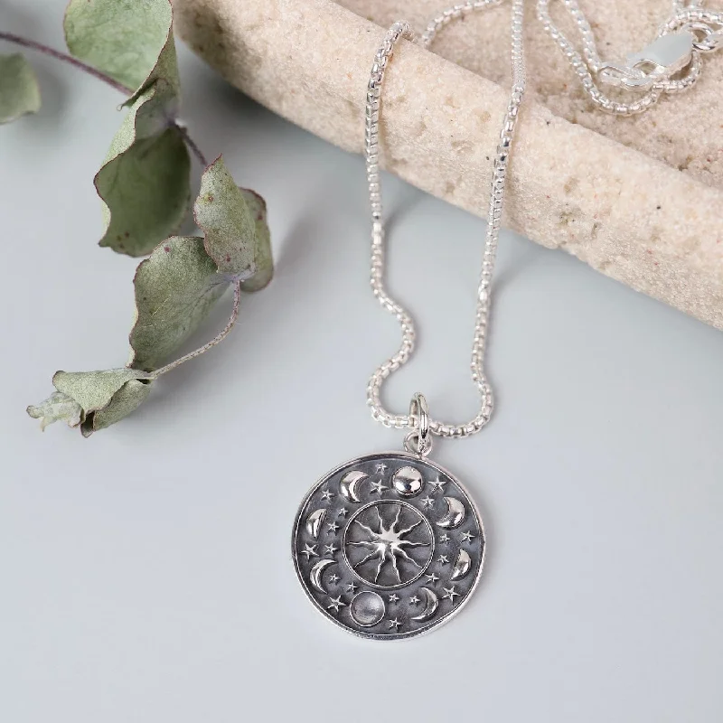 Birthstone Necklaces For Personalized Gifts-Moon Phase Disc Pendant Necklace