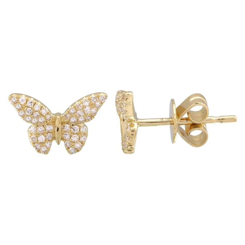 Fashionable Stud Earrings For Casual Wear-14K Yellow Gold Butterfly Diamond Earrings