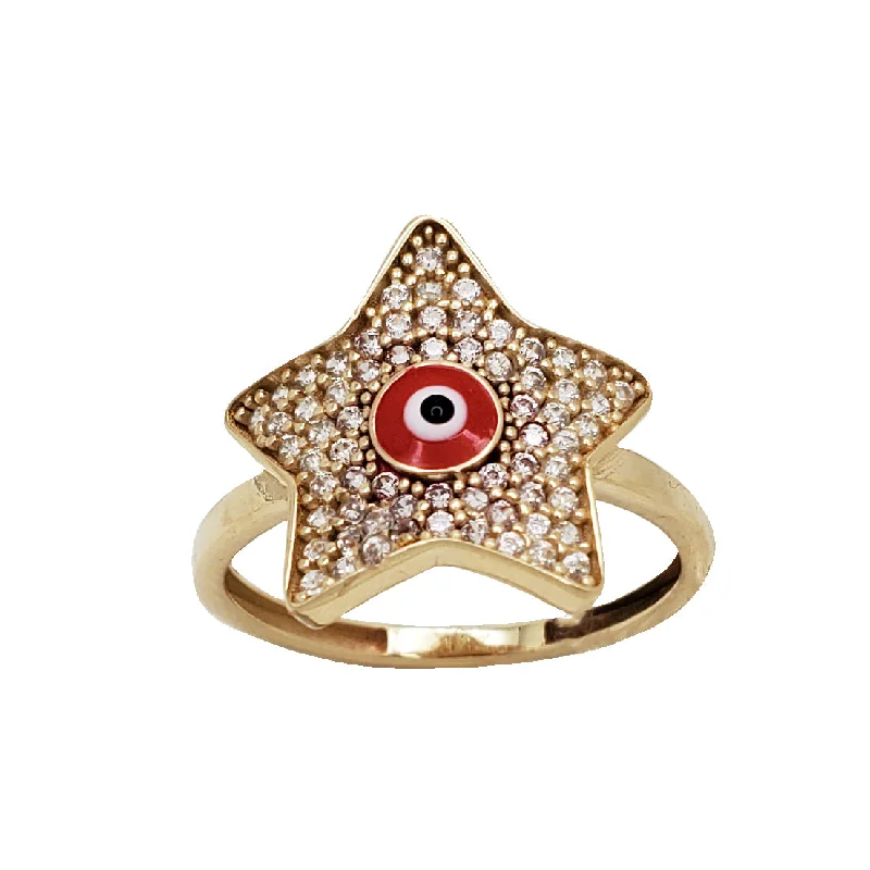 Statement Gemstone Rings For Bold Fashion-Zirconia Star With Evil Eye Ring (14K)