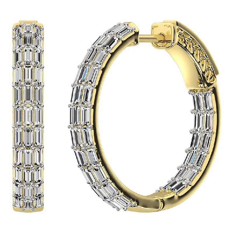 Floral Earrings For Spring Fashion-14K Yellow Gold 1 Ct.Tw. Diamond Baguette Set Hoop Earrings