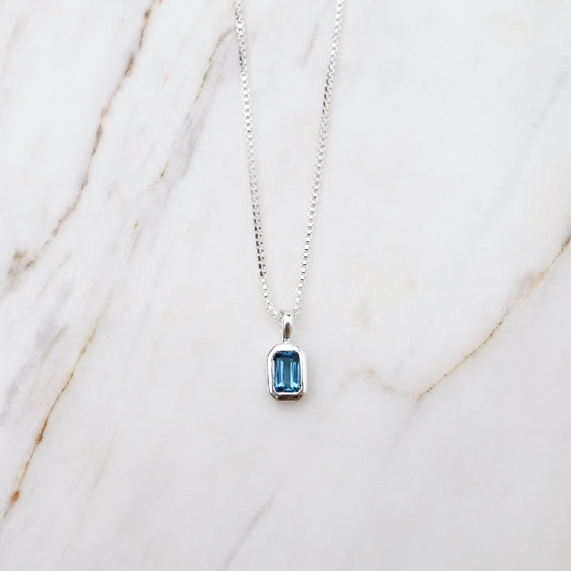 Elegant Silver Necklace For Bridal Jewelry-London Blue Topaz Vertical Octagon Necklace - Sterling Silver