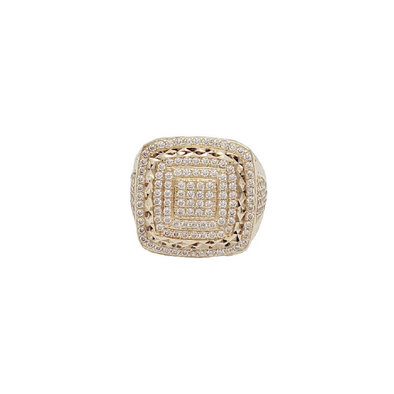 Beautiful Cocktail Rings For Evening Fashion-Zirconia Diamond-Cut Square Ring (14K)