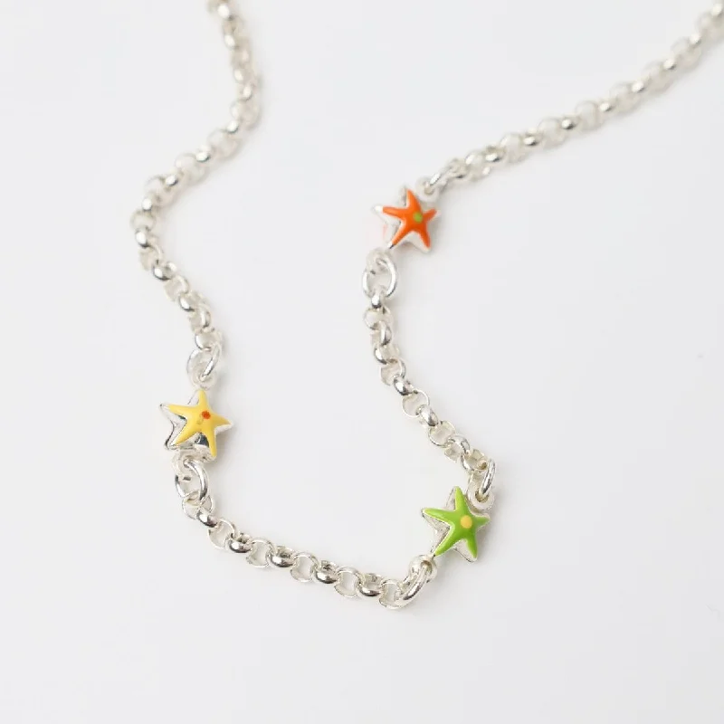 Custom Heart Shape Necklaces For Girlfriend Gifts-Sterling Silver Necklace with Enamel Starfish