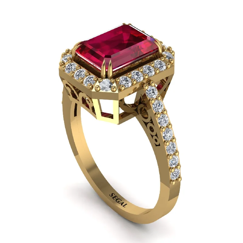 Custom Gemstone Engagement Rings For Brides-Emerald Cut Ruby Vintage-Inspired Engagement Ring - Addilyn No. 10