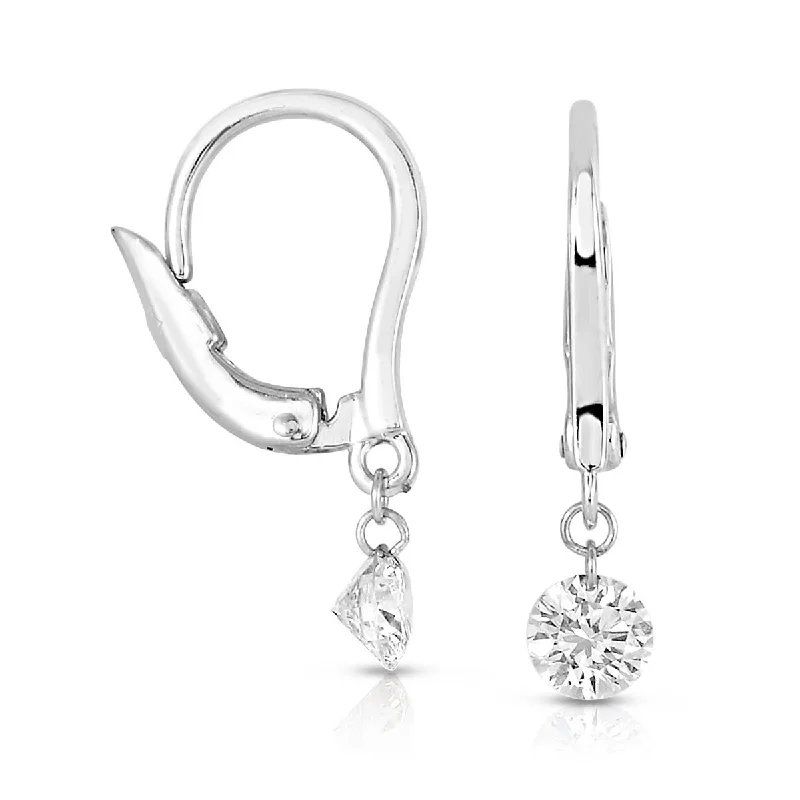 Pearl Earrings For Special Occasions-14K White Gold Round Drilled Diamond Dangle Earrings