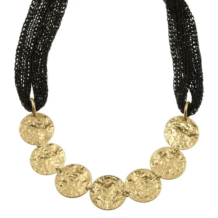 Elegant Multi-Layered Necklaces For Fashionistas-Black Mesh with Gold Disc Necklace