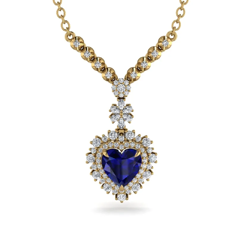 Sparkling Chain Necklaces For Bold Fashion-Heart Sapphire Royal Vintage Gold Necklace - Gia No. 13