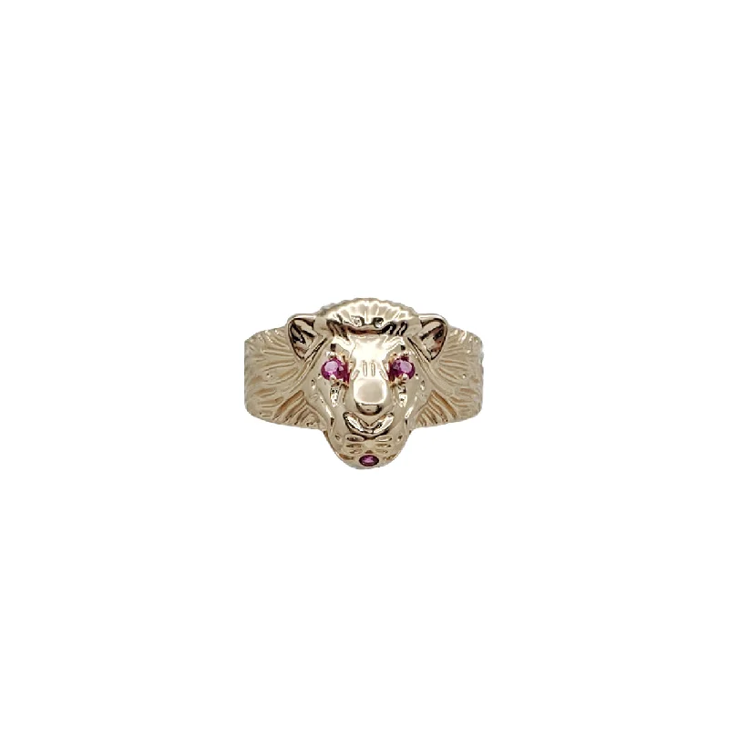 Custom Name Rings For Special Occasions-Yellow Gold Tiger Head CZ Ring (14K)