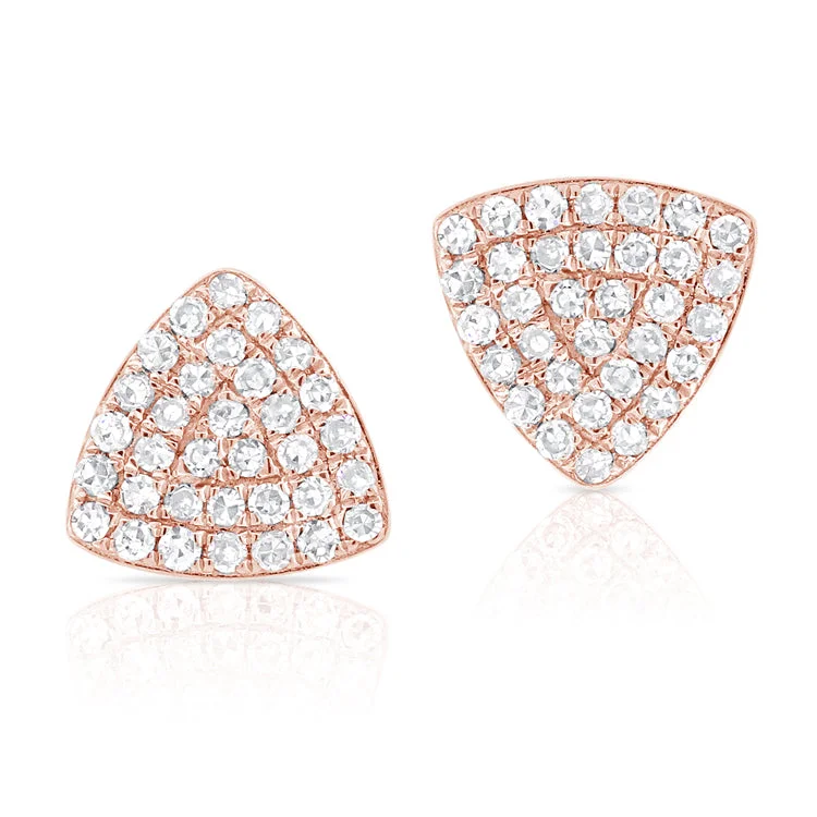 Large Statement Earrings For Fashionistas-14K Rose Gold Rounded Diamond Triangle Earrings