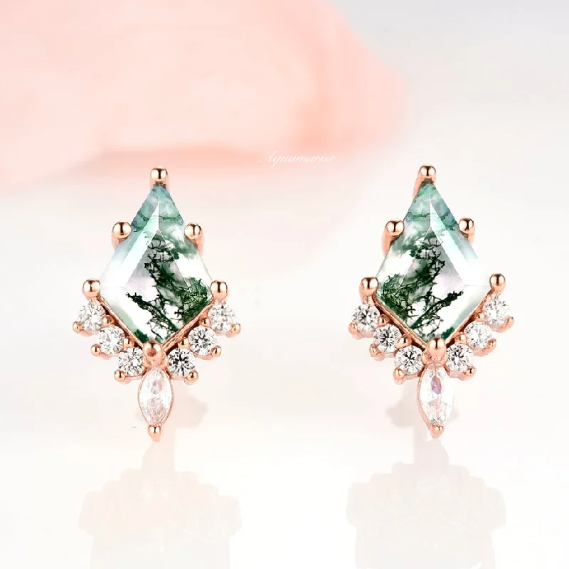 Simple Silver Earrings For All Day Wear-Skye Kite™  Kite Green Moss Agate Earrings- 14K Rose Gold Vermeil