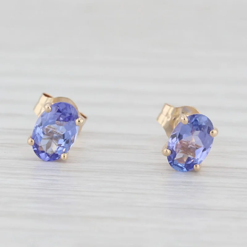 Vintage Drop Earrings For Formal Wear-1ctw Oval Tanzanite Solitaire Stud Earrings 14k Yellow Gold