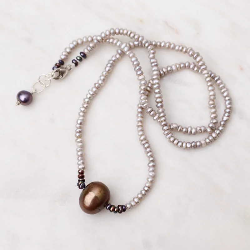 Large Pendant Necklaces For Statement Jewelry-Petite Grey Pearl Necklace