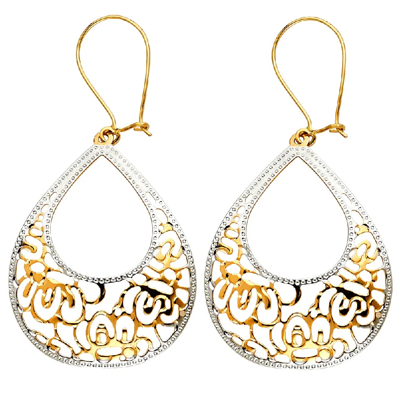 Bold Earrings For Fashion Lovers-14K 2T Design Cut Out Teardrop Earrings