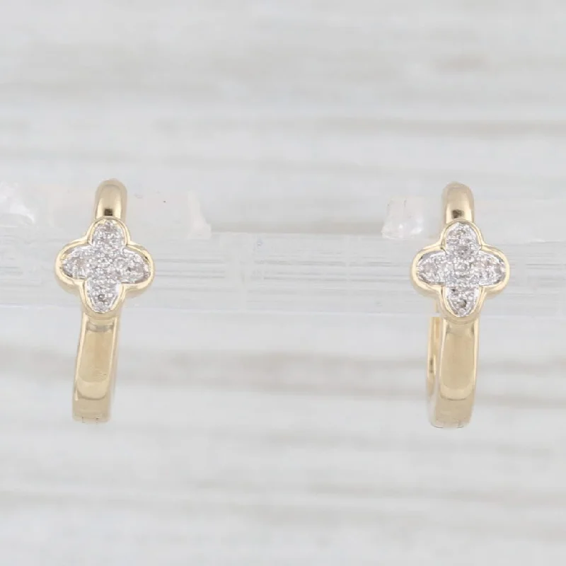 Elegant Swarovski Earrings For Evening Wear-New Diamond Flower Small Hoop Huggie Earrings 10k Yellow Gold