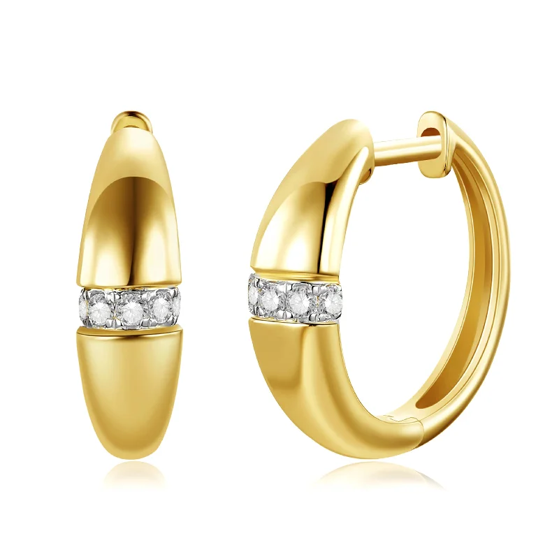 Beautiful Gold Stud Earrings For Brides-14K Yellow Gold Diamond Polished Dome Huggie Earrings