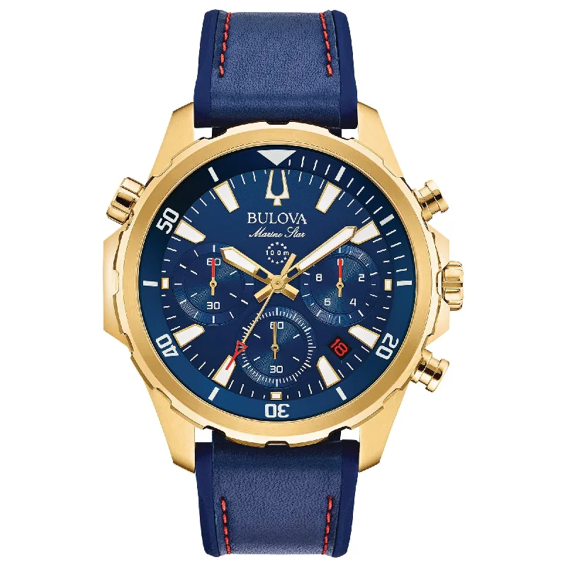 Watches With Leather Straps-Men's Bulova Marine Star Chronograph Watch