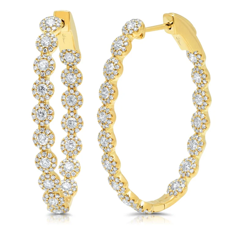 Classic Drop Earrings For Evening Wear-14K Yellow Gold Diamond Oval Large Hoop Earrings