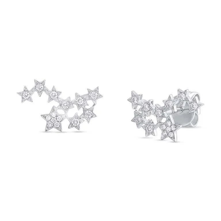 Elegant Crystal Earrings For Special Occasions-14K White Gold Diamond Star Constellation Earrings