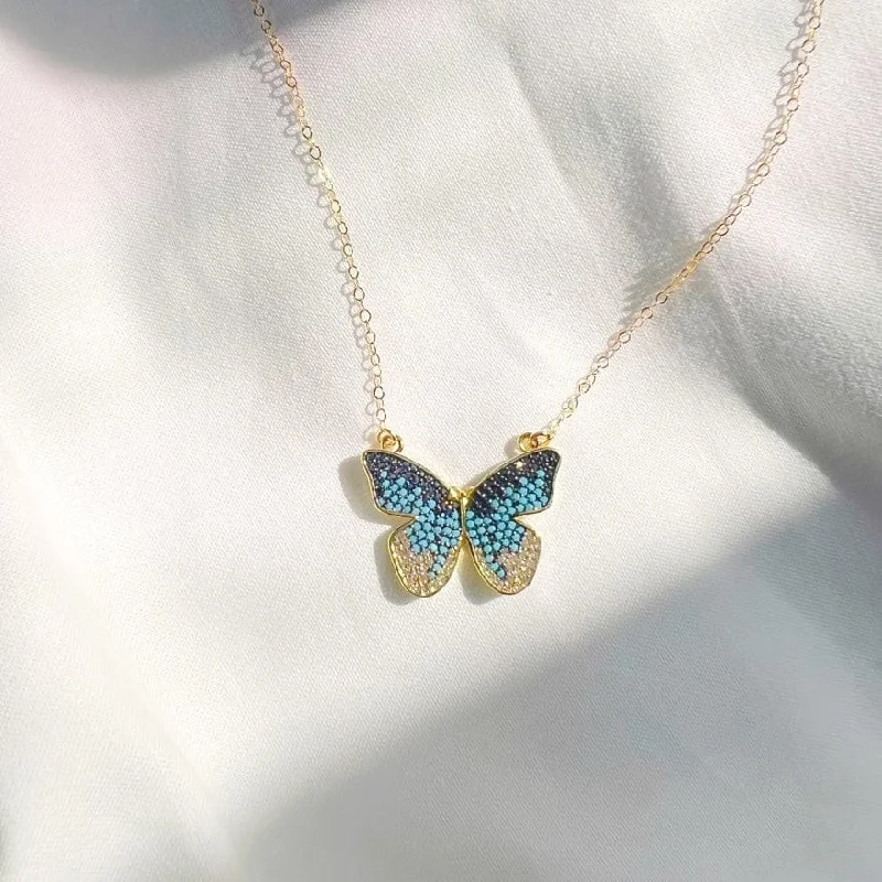 Beautiful Rose Gold Necklaces For Bridesmaids-Maya Pavé Butterfly Necklace Gold Filled