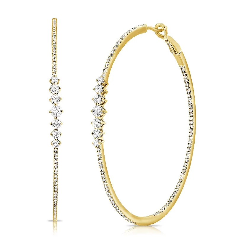 Double Hoop Earrings For Trendy Looks-14K Yellow Gold Diamond Inside-Out Hoop Earrings