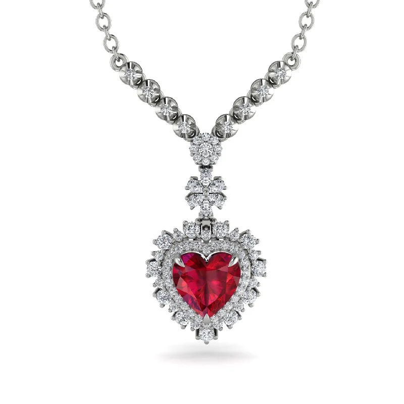 Unique Heart Pendant Necklaces For Gifts-Heart Ruby Royal Vintage Gold Necklace - Gia No. 12