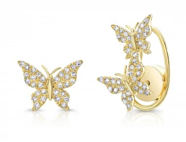 Stunning Crystal Earrings For Formal Events-14K Yellow Gold Diamond Butterfly Earrings