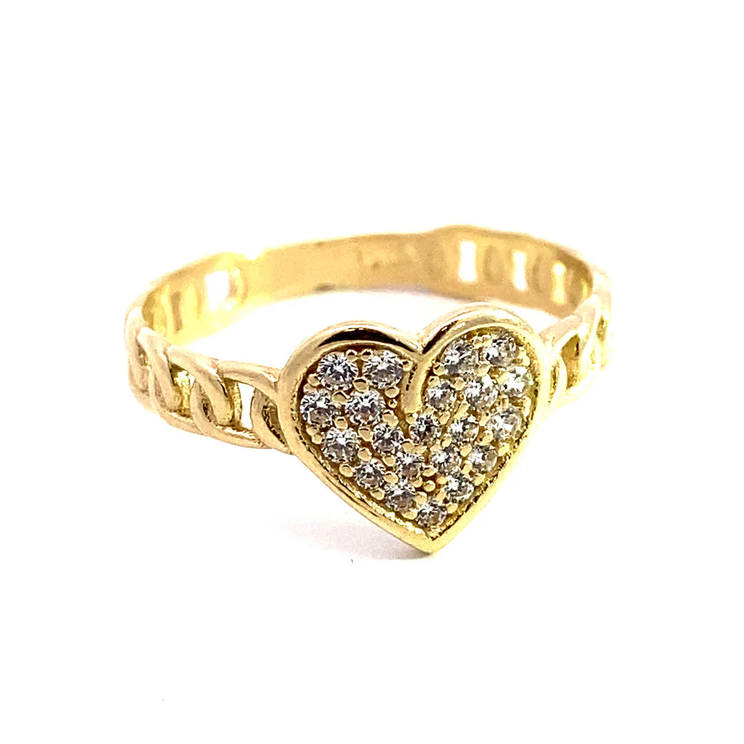 Fashionable Stack Rings For Trendy Looks-Zirconia Cuban Chain Heart Ring (14K)