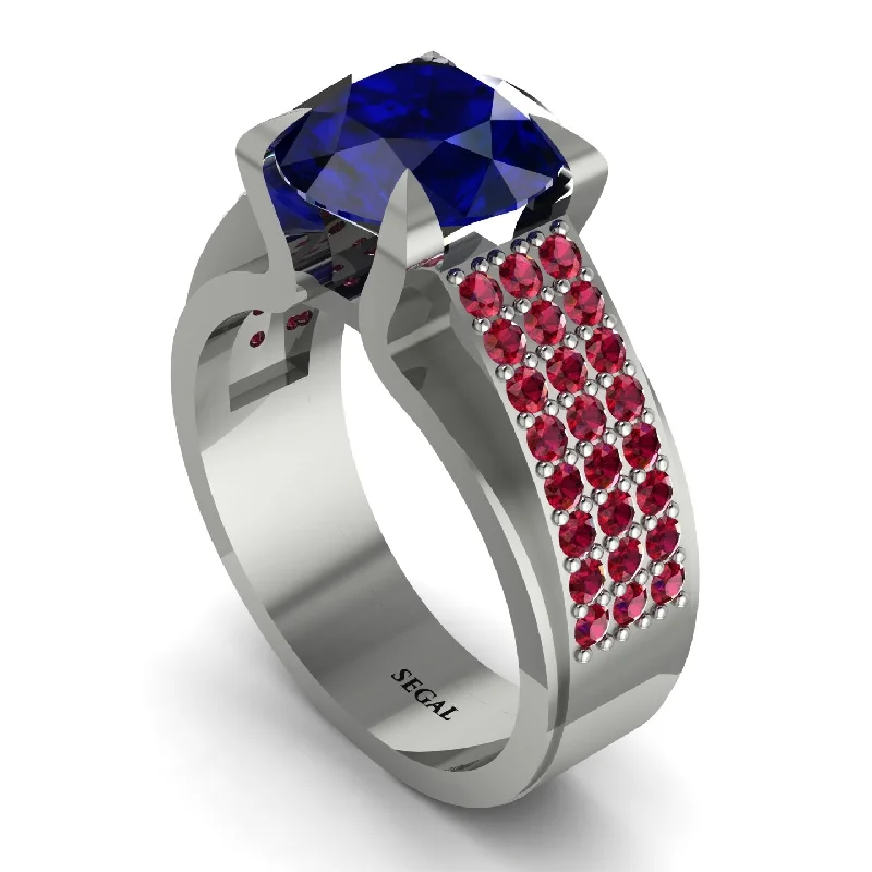 Custom Stackable Rings For Fashion Lovers-Round Cut Sapphire 14K Gold Pave Engagement Ring - Saylor No. 60