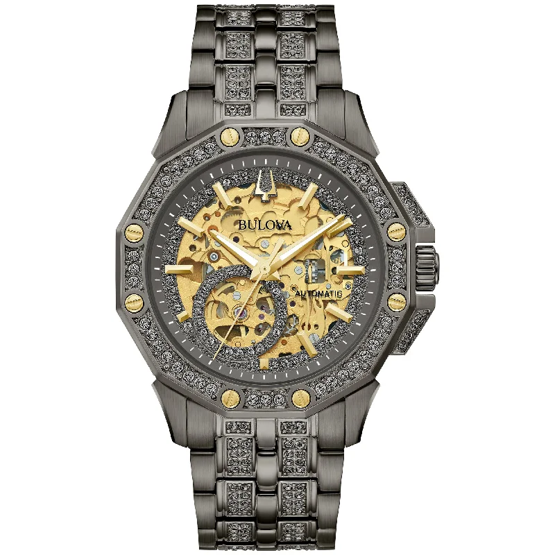 Watches With Crystal Clear Stones-Bulova Dress/Classic Crystal Mens Watch Stainless Steel