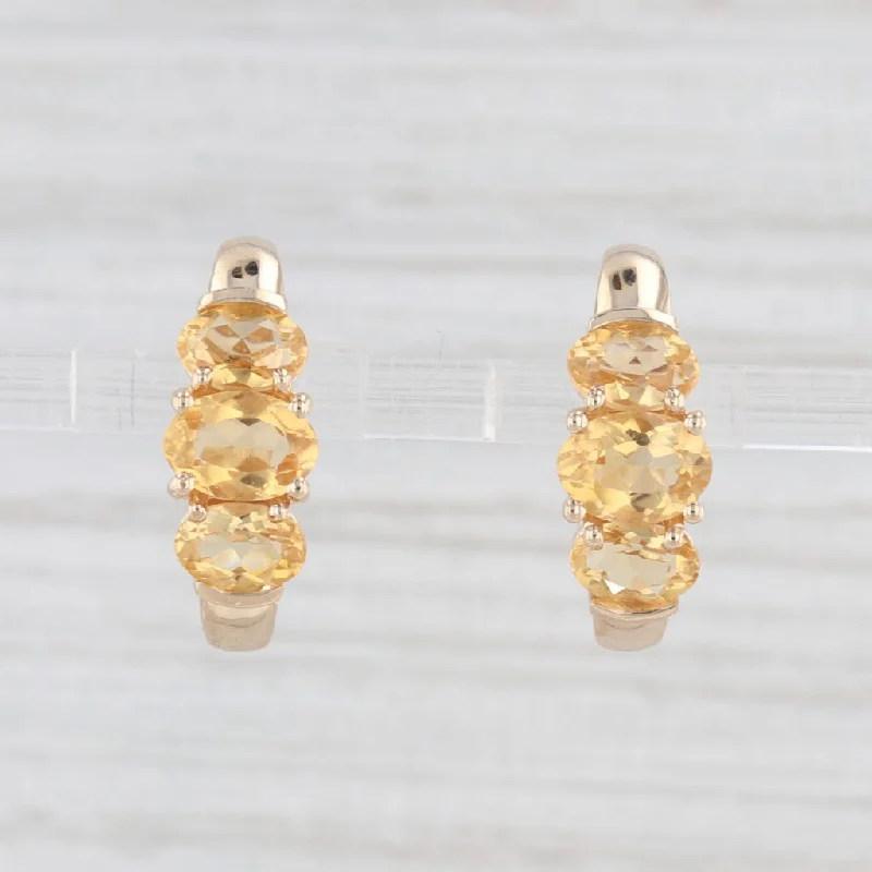 Rainbow Gemstone Earrings For Color Lovers-Town & Country 3ctw Citrine 3-Stone J-Hook Earrings 10k Yellow Gold Drops