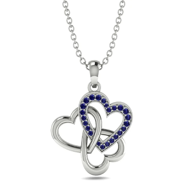 Minimalist Pendant Necklaces For Subtle Elegance-Three Hearts Intertwined Sapphire Necklace - Harlow No. 15