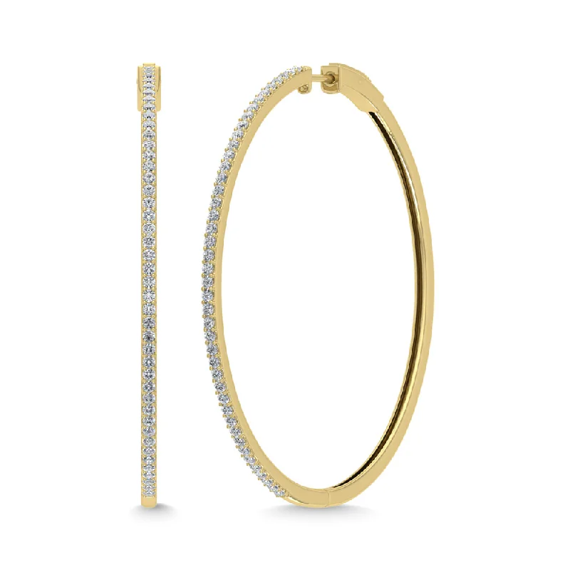 Hoop Earrings For Fashion Enthusiasts-Diamond 1 5/8 Ct.Tw. Round Shape Hoop Earrings in 10K Yellow Gold (2.5 inches)