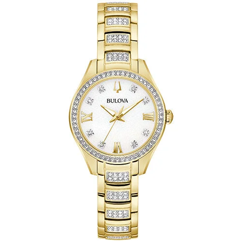 Watches With Topaz Stones-Bulova  Misc Crystal Ladies Stainless Steel