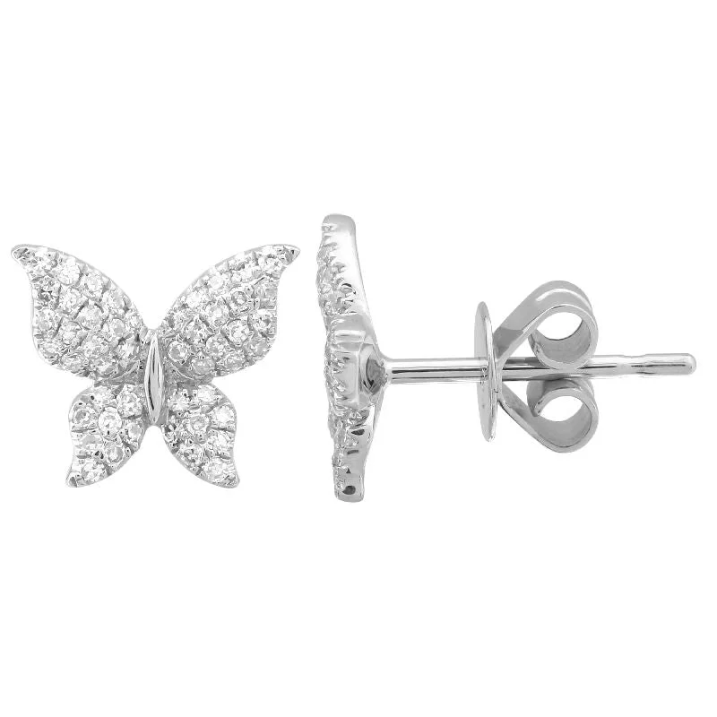 Sparkling Stud Earrings For Formal Events-14K White Gold Butterfly Diamond Earrings