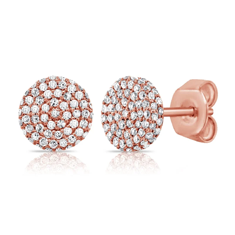 Rose Gold Stud Earrings For Delicate Looks-14K Rose Gold Diamond Raised Disc Medium Earrings