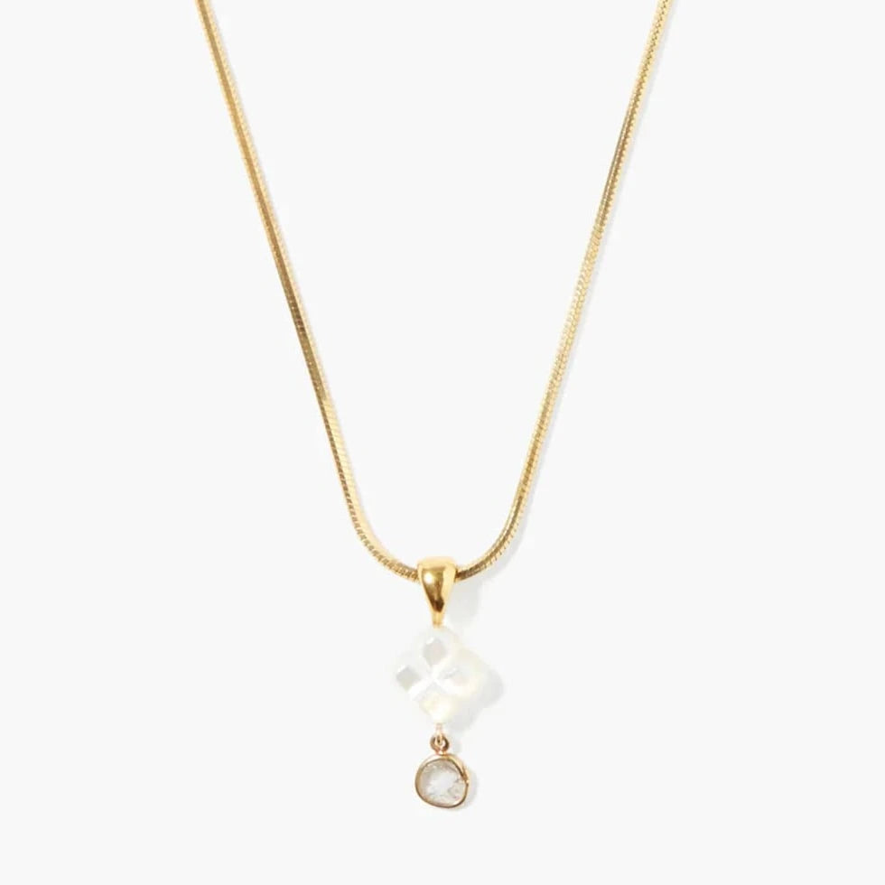 Trendy Coin Necklaces For Bold Style-Diamond Drop Clover Necklace White Mother of Pearl