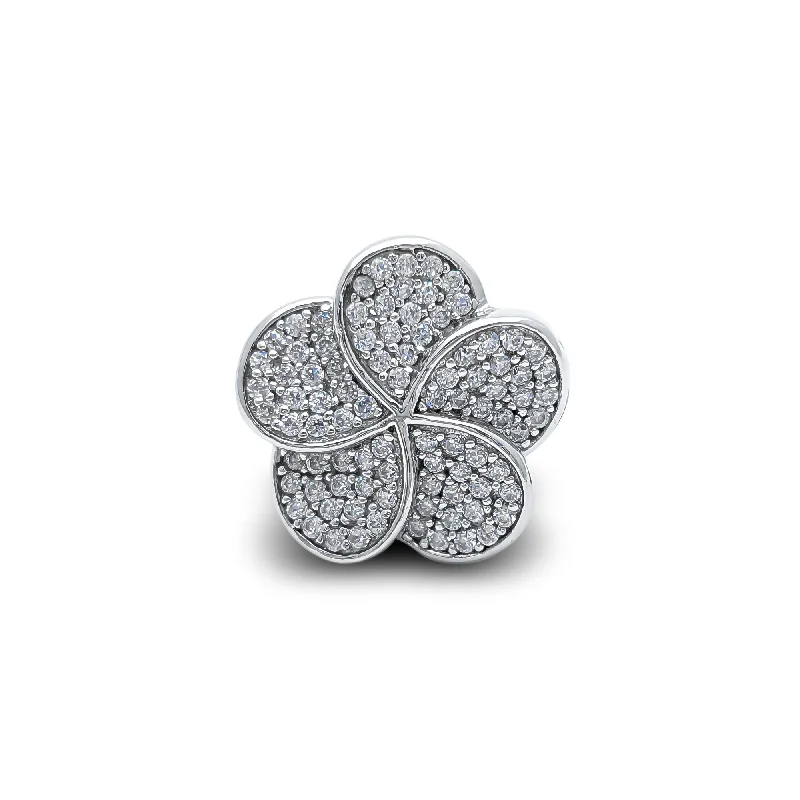 Unique Stackable Rings For Custom Jewelry-Five Petals Flower CZ Ring (Silver)