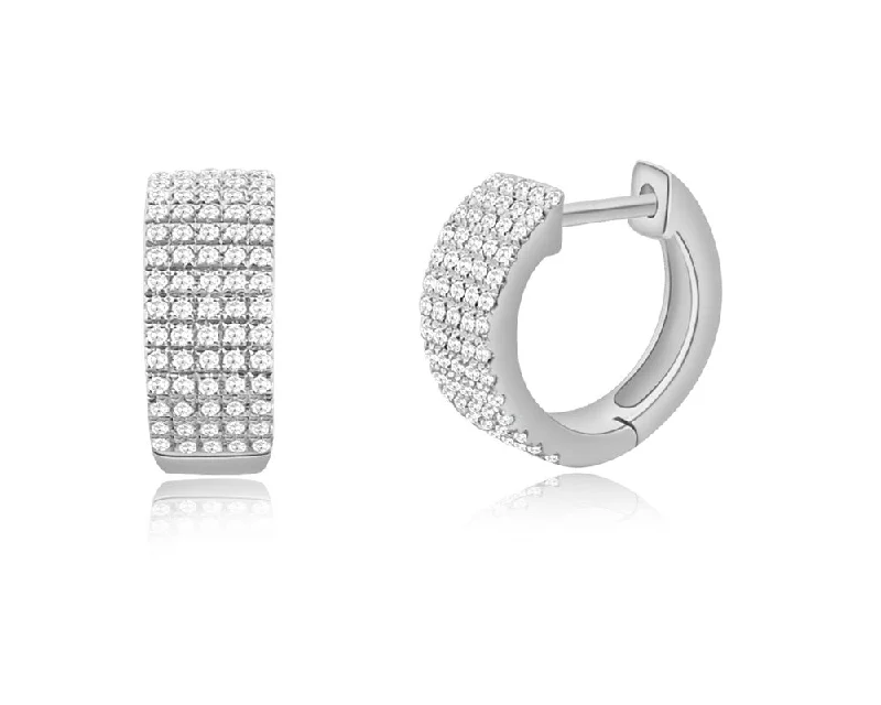 Classic Pearl Earrings For Vintage Style-14K White Gold Diamond Thick Huggie Earrings