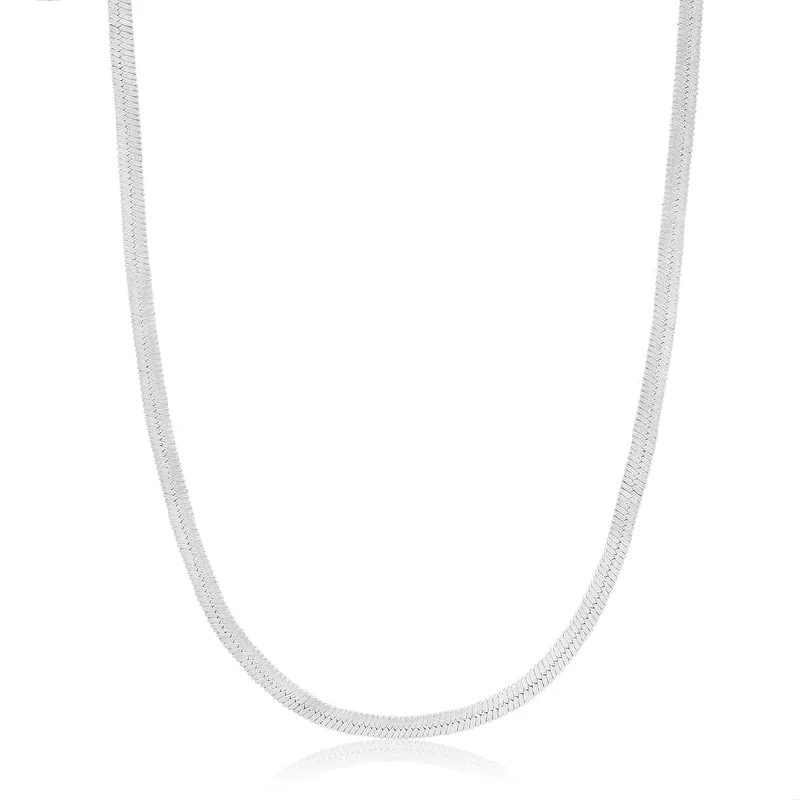 Simple Pendant Necklaces For Minimalist Look-Silver Flat Snake Chain Necklace