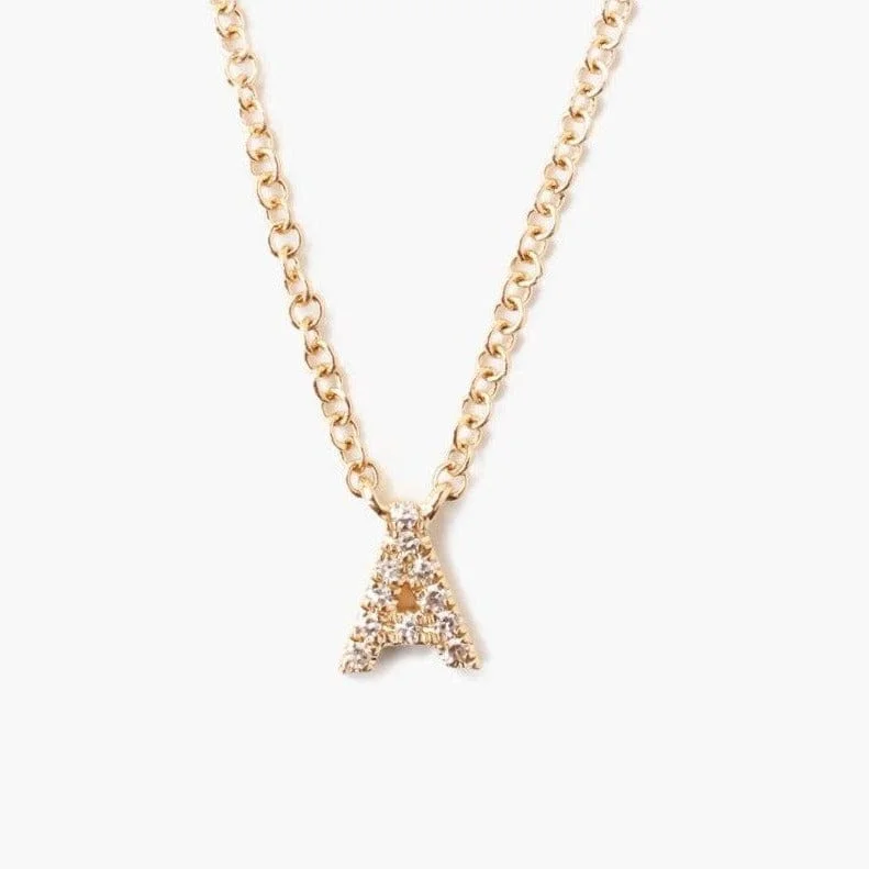 Vintage Style Necklaces For Retro Looks-14k Yellow Gold & White Diamond Initial Necklace