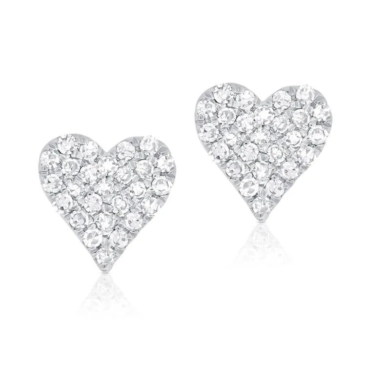 Bold Earrings For Fashionistas-14K White Gold Diamond Small Heart Stud Earrings